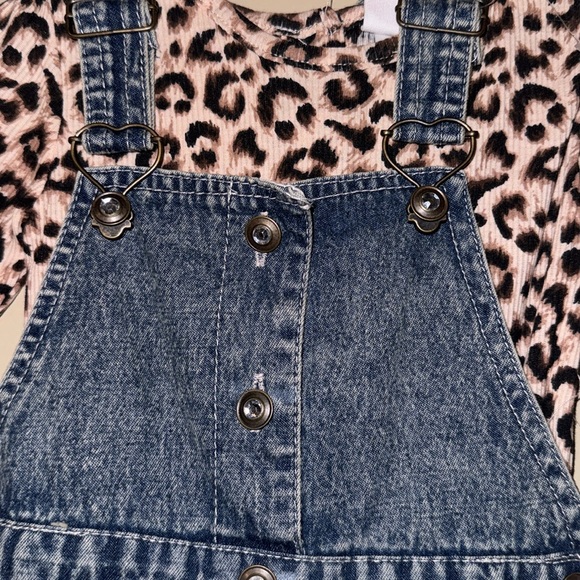Little Lass Kitten Denim Leopard 2-Piece Skirt Overall Set - Picture 5 of 6